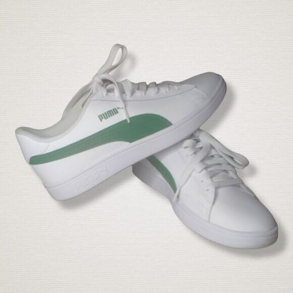 NIB! PUMA Smash V2 L White & Amazon Green Sneakers uni 7 NEW - Picture 2 of 4